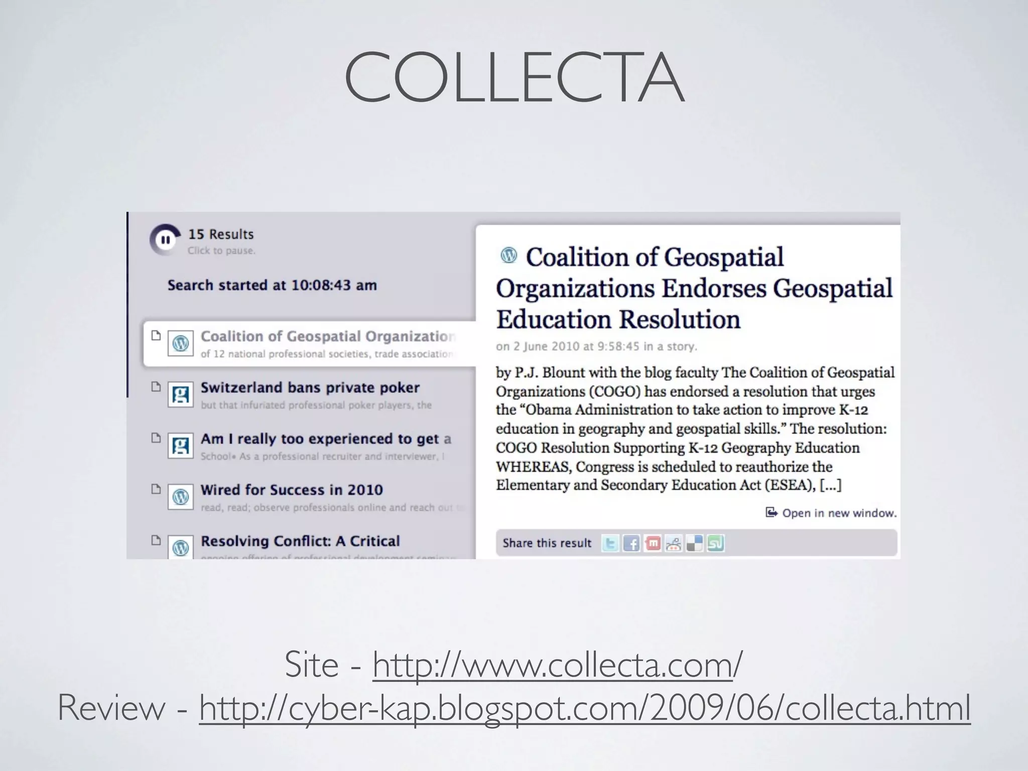 COLLECTA




                Site - http://www.collecta.com/
Review - http://cyber-kap.blogspot.com/2009/06/collecta.html
 