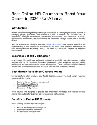 Best Online HR Courses to Boost Your Career in 2026 - UniAthena | DOCX