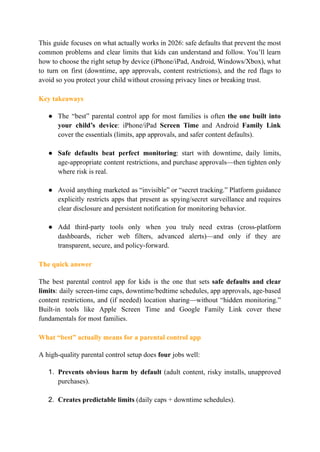 Best Parental Control App for Kids_ Safe Defaults and Clear Limits | PDF