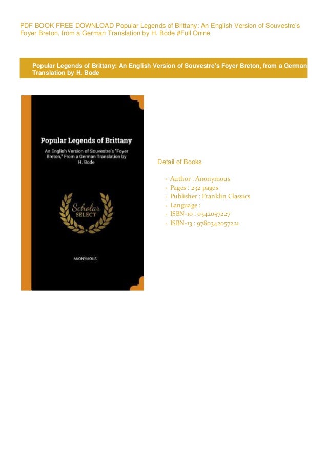 Bestpdfpopular Legends Of Brittany An English Version Of Souvestre S