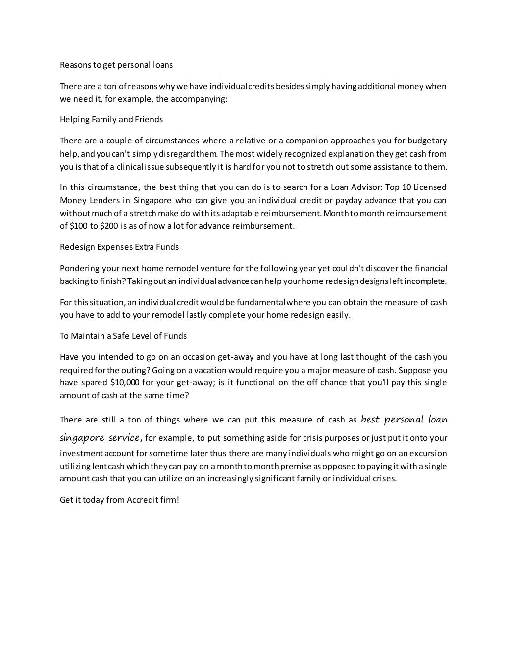 Best personal loan singapore service