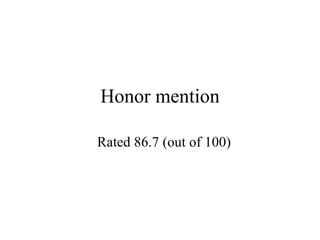 Honor mention Rated 86.7 (out of 100)