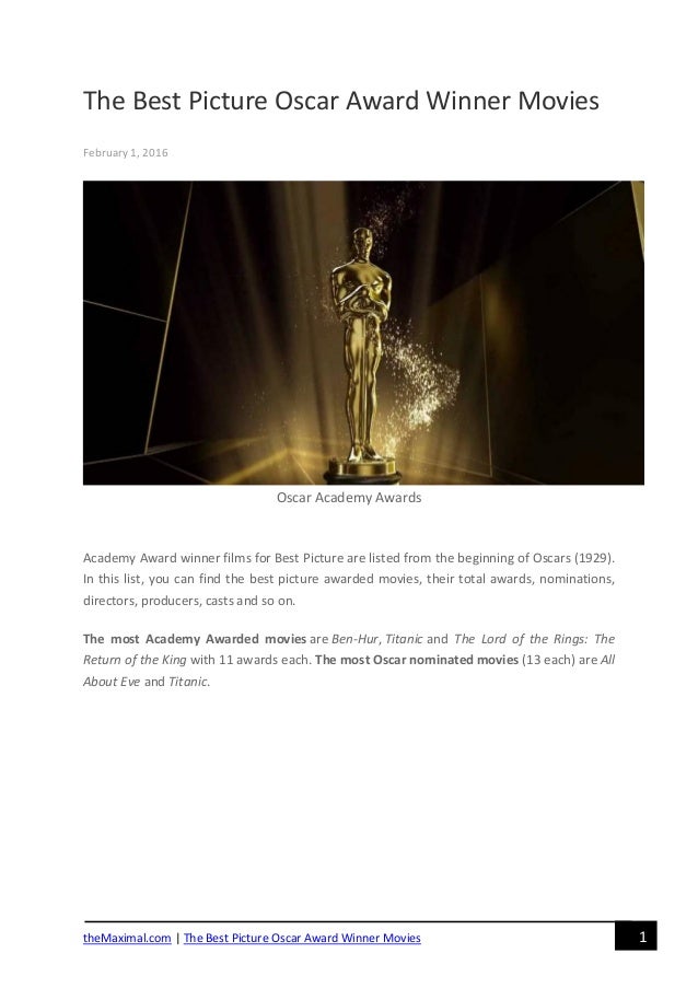 The Best Picture Oscar Award Winner Movies