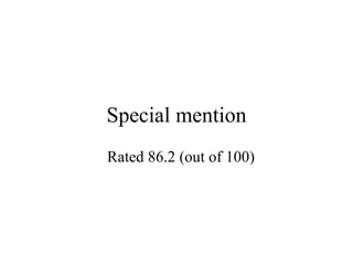 Special mention Rated 86.2 (out of 100) 