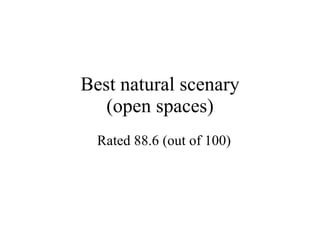 Best natural scenary (open spaces) Rated 88.6 (out of 100) 