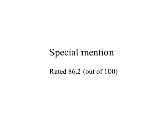 Special mention Rated 86.2 (out of 100) 