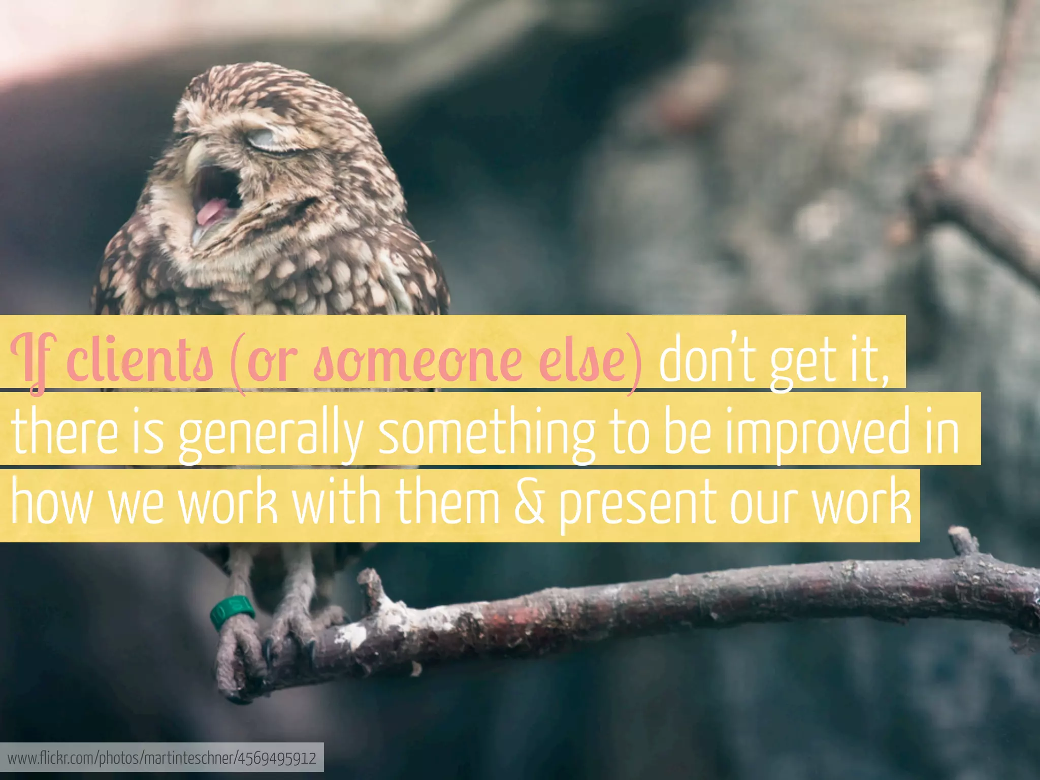 If %(&!'#" (-r "-/!-'! !("!) don’t get it,
there is generally something to be improved in
how we work with them & present our work

www.flickr.com/photos/martinteschner/4569495912

 