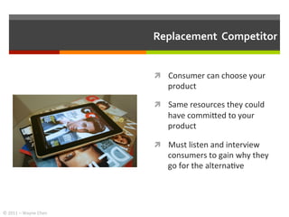Replacement	
  	
  Competitor	
  


                                      ì  Consumer	
  can	
  choose	
  your	
  
      ...