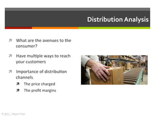 Distribution	
  Analysis	
  

         ì  What	
  are	
  the	
  avenues	
  to	
  the	
  
                    consumer?	
 ...