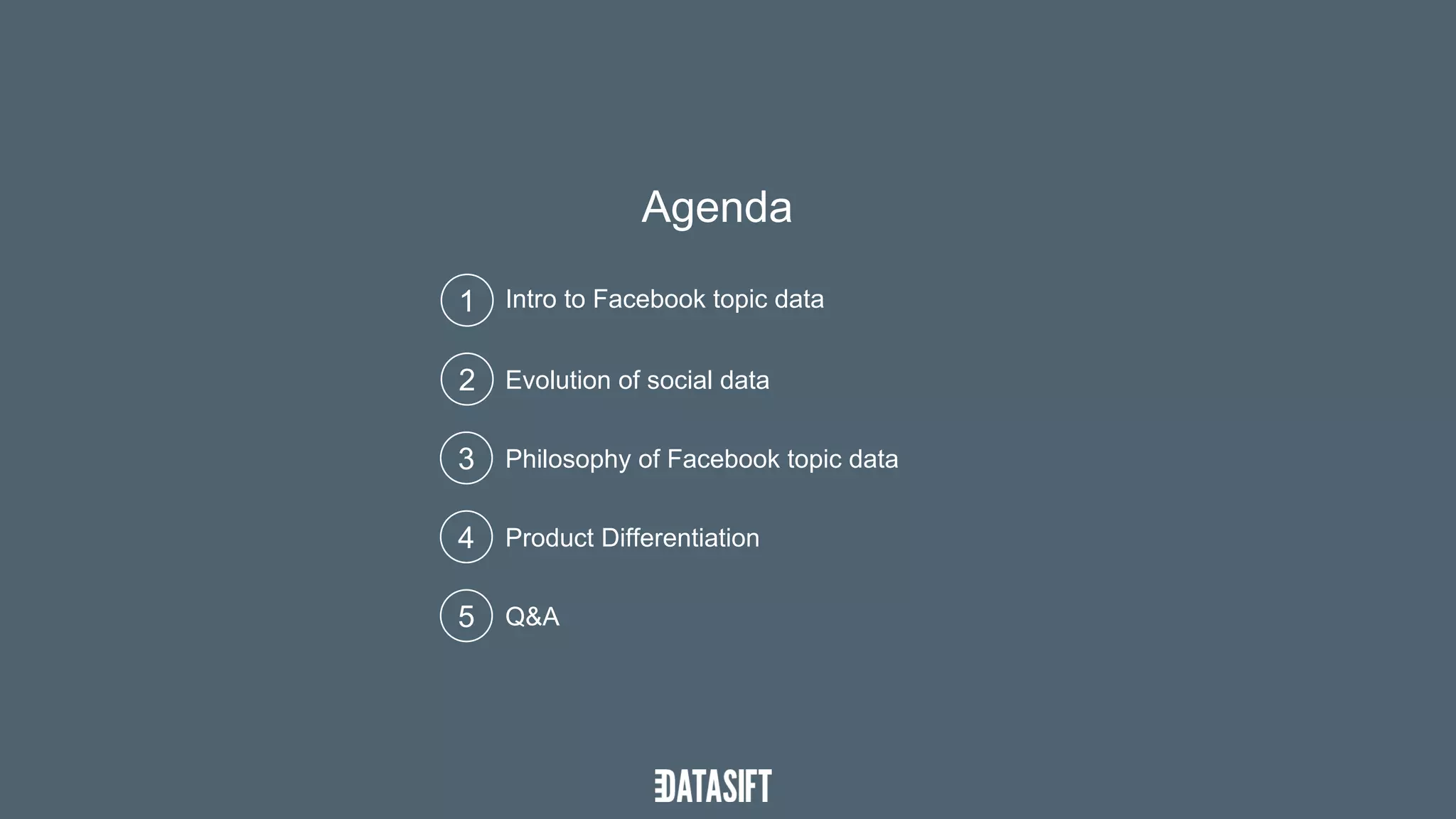 Intro to Facebook topic data
Agenda
1
2
3
4
5
Evolution of social data
Philosophy of Facebook topic data
Product Differentiation
Q&A
 