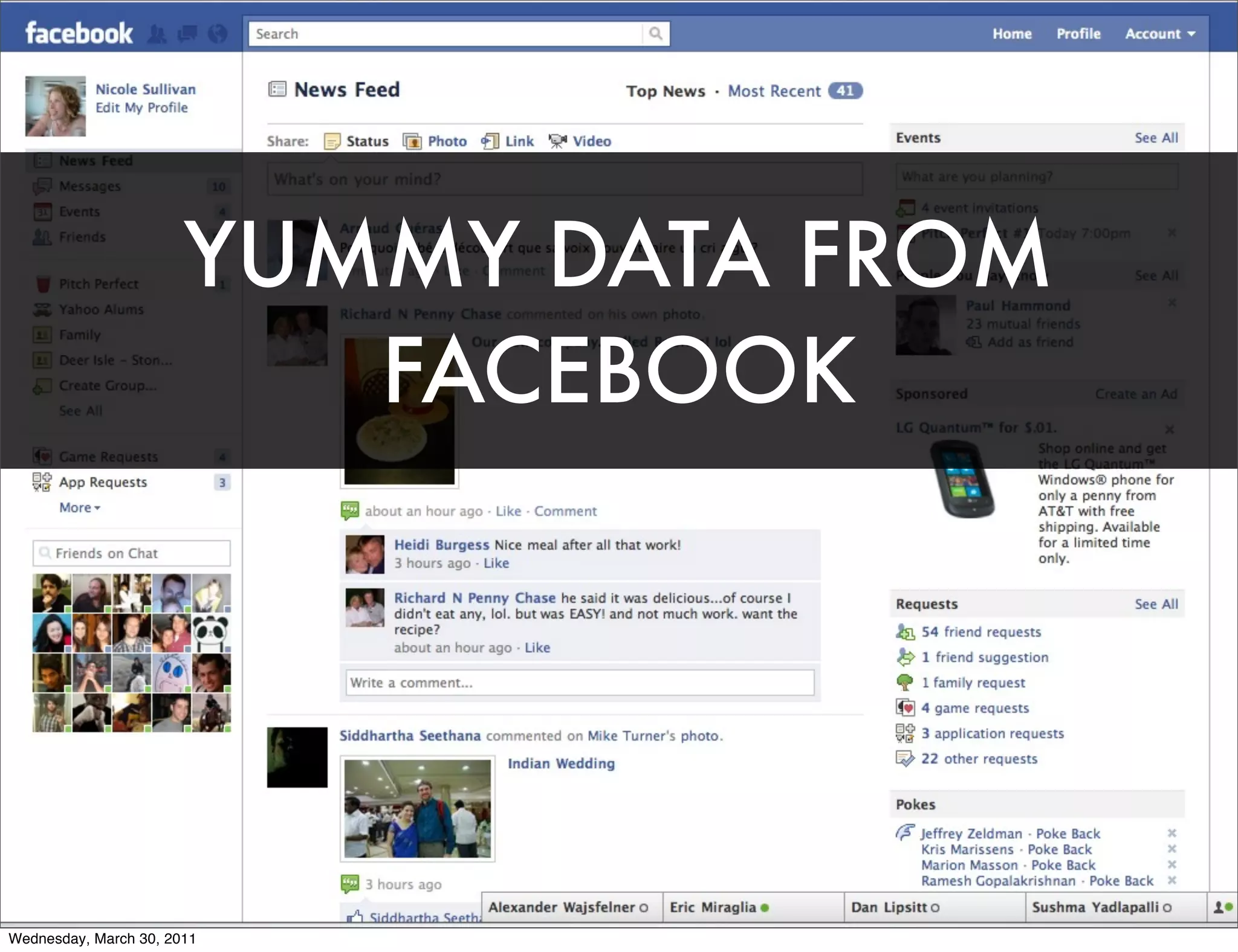 YUMMY DATA FROM
                          FACEBOOK




Wednesday, March 30, 2011
 