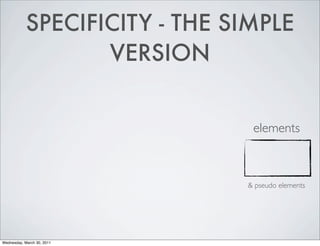 SPECIFICITY - THE SIMPLE
                   VERSION


                                elements



                        ...