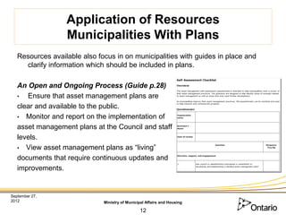 Application of Resources
                  Municipalities With Plans
   Resources available also focus in on municipalitie...