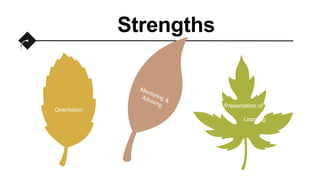 Strengths
Orientation
Presentation of
Learning
 