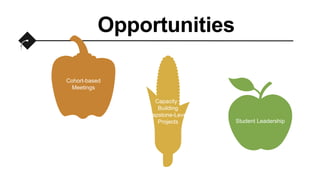 Opportunities
Cohort-based
Meetings
Capacity -
Building
Capstone-Level
Projects Student Leadership
 
