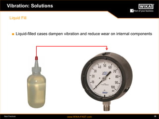 Best Practices www.WIKA-FAST.com 28 
Vibration: Solutions 
■ Liquid-filled cases dampen vibration and reduce wear on internal components 
Liquid Fill 
 