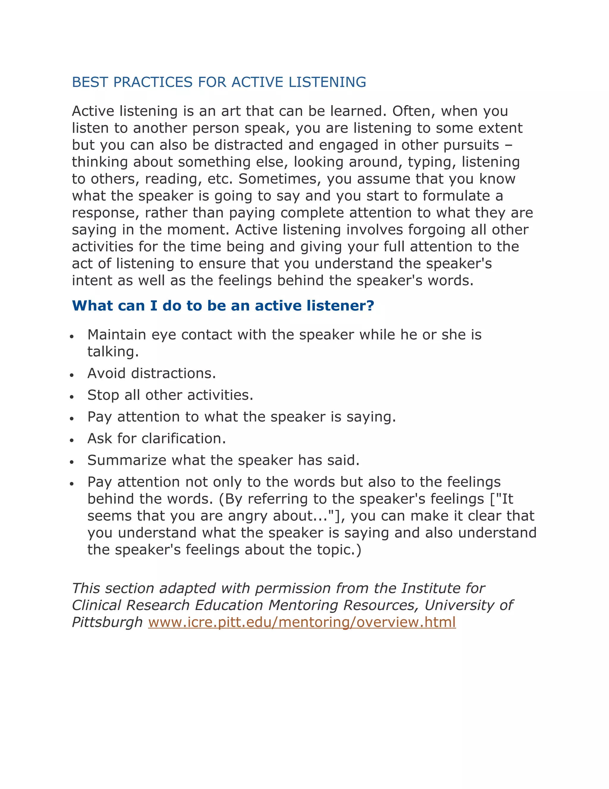 Best practices for active listening | PDF