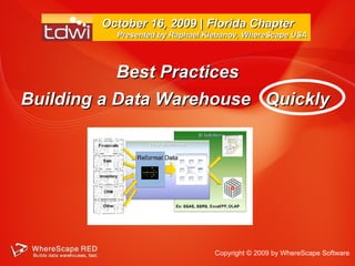 Best Practices Building a Data Warehouse  Quickly  October 16, 2009 | Florida Chapter  Presented by Raphael Klebanov, WhereScape USA Copyright © 2009 by WhereScape Software |  Slide #  Copyright © 2009 by WhereScape Software  