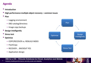 Disclaimer/Trademarks
© Copyright IBM Corporation 2015. All rights reserved.
U.S. Government Users Restricted Rights - Use, duplication or disclosure restricted by GSA ADP Schedule Contract with IBM Corp.
THE INFORMATION CONTAINED IN THIS DOCUMENT HAS NOT BEEN SUBMITTED TO ANY FORMAL IBM TEST AND IS DISTRIBUTED AS IS.
THE USE OF THIS INFORMATION OR THE IMPLEMENTATION OF ANY OF THESE TECHNIQUES IS A CUSTOMER RESPONSIBILITY AND
DEPENDS ON THE CUSTOMER’S ABILITY TO EVALUATE AND INTEGRATE THEM INTO THE CUSTOMER’S OPERATIONAL ENVIRONMENT.
WHILE IBM MAY HAVE REVIEWED EACH ITEM FOR ACCURACY IN A SPECIFIC SITUATION, THERE IS NO GUARANTEE THAT THE SAME OR
SIMILAR RESULTS WILL BE OBTAINED ELSEWHERE. ANYONE ATTEMPTING TO ADAPT THESE TECHNIQUES TO THEIR OWN
ENVIRONMENTS DO SO AT THEIR OWN RISK.
ANY PERFORMANCE DATA CONTAINED IN THIS DOCUMENT WERE DETERMINED IN VARIOUS CONTROLLED LABORATORY
ENVIRONMENTS AND ARE FOR REFERENCE PURPOSES ONLY. CUSTOMERS SHOULD NOT ADAPT THESE PERFORMANCE NUMBERS TO
THEIR OWN ENVIRONMENTS AS SYSTEM PERFORMANCE STANDARDS. THE RESULTS THAT MAY BE OBTAINED IN OTHER OPERATING
ENVIRONMENTS MAY VARY SIGNIFICANTLY. USERS OF THIS DOCUMENT SHOULD VERIFY THE APPLICABLE DATA FOR THEIR SPECIFIC
ENVIRONMENT.
Trademarks
IBM, the IBM logo, ibm.com, DB2, FlashCopy, and z/OS are trademarks of International Business Machines Corp., registered in many jurisdictions
worldwide. Other product and service names might be trademarks of IBM or other companies. A current list of IBM trademarks is available on the Web
at “Copyright and trademark information” at www.ibm.com/legal/copytrade.shtml.
 