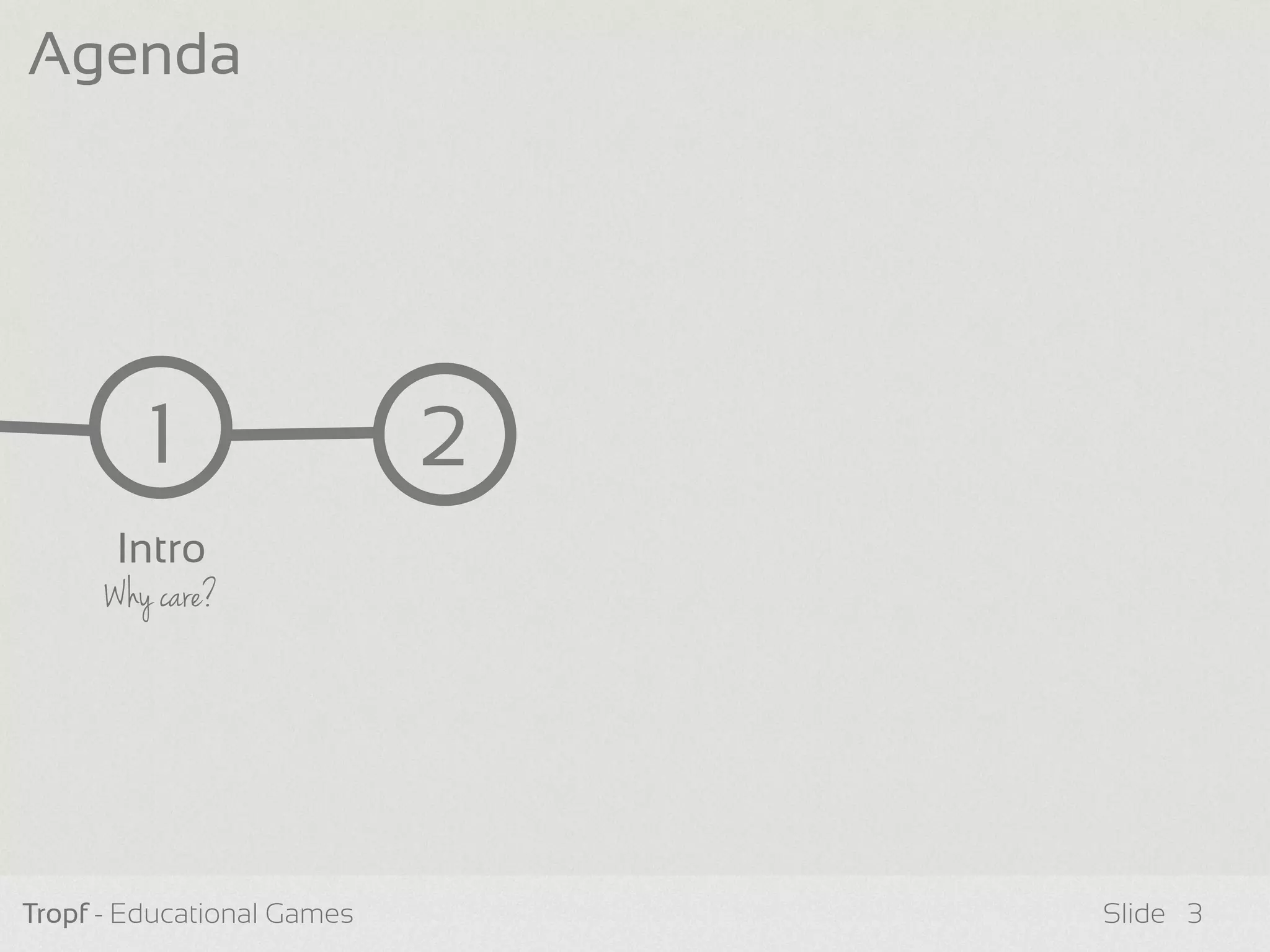 Tropf - Educational Games Slide
1
Intro
Why care?
2
Agenda
3
 