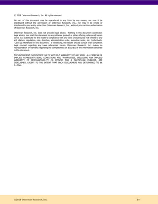 ©2018 Osterman Research, Inc. 14
© 2018 Osterman Research, Inc. All rights reserved.
No part of this document may be reproduced in any form by any means, nor may it be
distributed without the permission of Osterman Research, Inc., nor may it be resold or
distributed by any entity other than Osterman Research, Inc., without prior written authorization
of Osterman Research, Inc.
Osterman Research, Inc. does not provide legal advice. Nothing in this document constitutes
legal advice, nor shall this document or any software product or other offering referenced herein
serve as a substitute for the reader’s compliance with any laws (including but not limited to any
act, statute, regulation, rule, directive, administrative order, executive order, etc. (collectively,
“Laws”)) referenced in this document. If necessary, the reader should consult with competent
legal counsel regarding any Laws referenced herein. Osterman Research, Inc. makes no
representation or warranty regarding the completeness or accuracy of the information contained
in this document.
THIS DOCUMENT IS PROVIDED “AS IS” WITHOUT WARRANTY OF ANY KIND. ALL EXPRESS OR
IMPLIED REPRESENTATIONS, CONDITIONS AND WARRANTIES, INCLUDING ANY IMPLIED
WARRANTY OF MERCHANTABILITY OR FITNESS FOR A PARTICULAR PURPOSE, ARE
DISCLAIMED, EXCEPT TO THE EXTENT THAT SUCH DISCLAIMERS ARE DETERMINED TO BE
ILLEGAL.
 