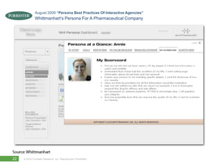 August 2009 “Persona Best Practices Of Interactive Agencies”
              Whittmanhart’s Persona For A Pharmaceutical Company




22   © 2010 Forrester Research, Inc. Reproduction Prohibited
 