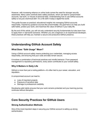 Comprehensive Guide to Using GitHub Accounts Safely in 2026 | DOCX