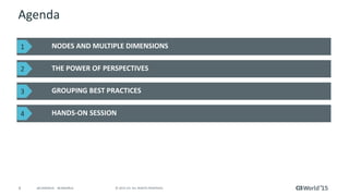 4 © 2015 CA. ALL RIGHTS RESERVED.@CAWORLD #CAWORLD
Agenda
NODES AND MULTIPLE DIMENSIONS
THE POWER OF PERSPECTIVES
GROUPING BEST PRACTICES
HANDS-ON SESSION
1
2
3
4
 