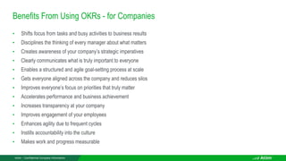 Benefits From Using OKRs - for Employees
• You know how you are contributing to the success of your organization
• You fee...