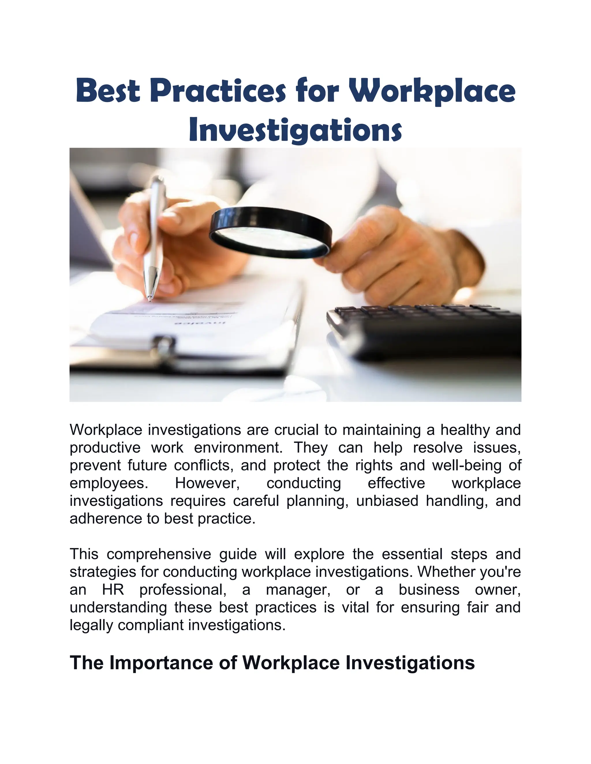 Best practices for workplace investigations pdf