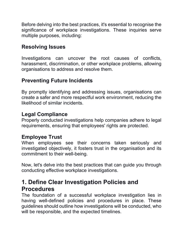Best practices for workplace investigations pdf