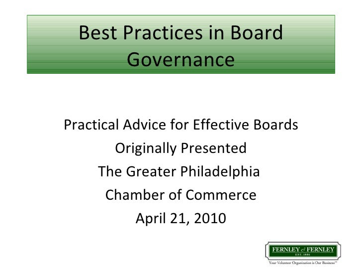 Best practices in board governance