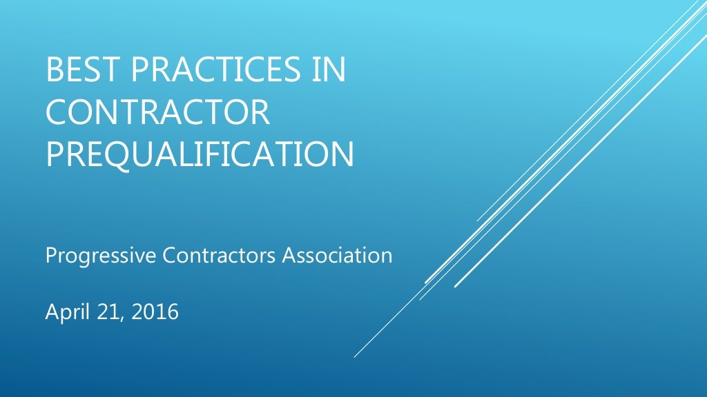 Best Practices in Contractor Prequalification