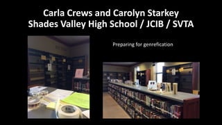 Carla Crews and Carolyn Starkey
Shades Valley High School / JCIB / SVTA
Preparing for genrefication
 