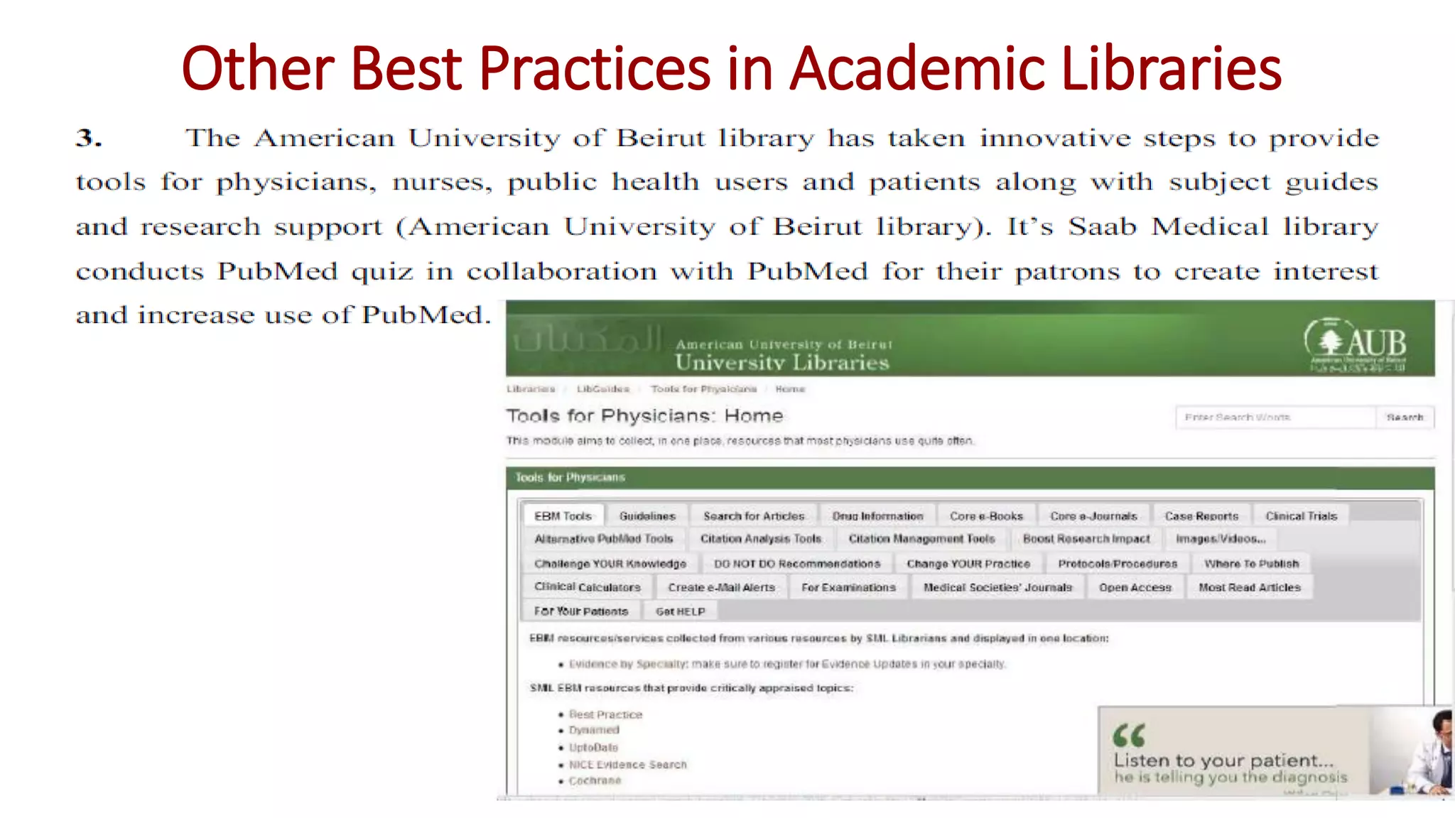 Other Best Practices in Academic Libraries
 