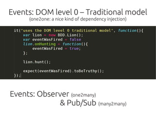 Events: DOM level 0 – Traditional model
        (one2one: a nice kind of dependency injection)




     

Events: Observer...