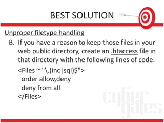 BEST SOLUTION
Unproper filetype handling
B. If you have a reason to keep those files in your
web public directory, create ...
