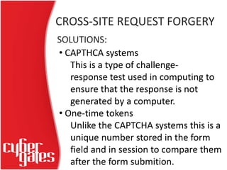 • CAPTHCA systems
This is a type of challenge-
response test used in computing to
ensure that the response is not
generate...