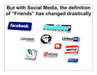 But with Social Media, the definition
of “Friends” has changed drastically
 