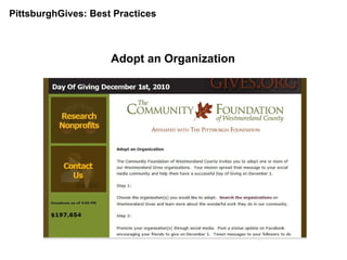 PittsburghGives: Best Practices  Adopt an Organization 