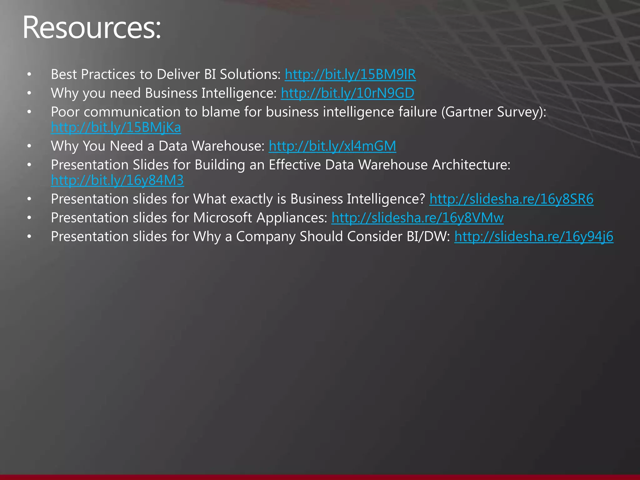 • http://bit.ly/15BM9lR
• http://bit.ly/10rN9GD
•
http://bit.ly/15BMjKa
• http://bit.ly/xl4mGM
•
http://bit.ly/16y84M3
• http://slidesha.re/16y8SR6
• http://slidesha.re/16y8VMw
• http://slidesha.re/16y94j6
 