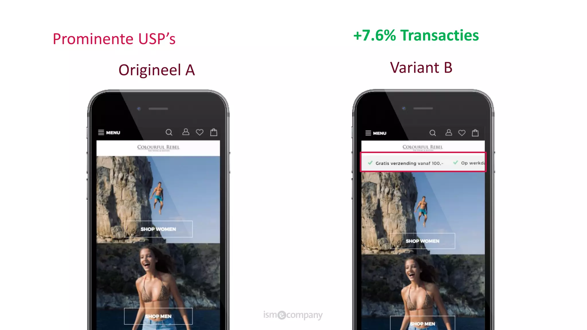 Origineel A Variant B
+7.6% Transacties
01
Prominente USP’s
 