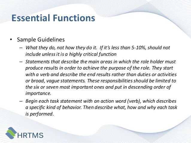 Best Next Practices In Job Description Design And Management Hrtms Jo Essential Functions Description Template