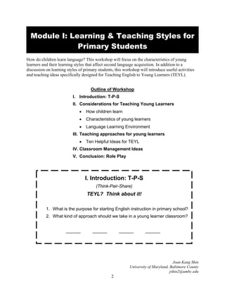 Best practice to teaching english for young learners by jshin | PDF
