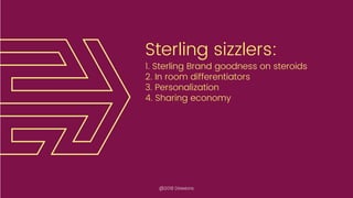 Sterling sizzlers:
1. Sterling Brand goodness on steroids
2. In room differentiators
3. Personalization
4. Sharing economy
@2018 Direxions
 