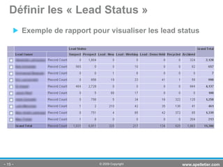 Exemple de rapport pour visualiser les lead status Définir les « Lead Status » -   - www.apelletier.com  © 2009 Copyright 