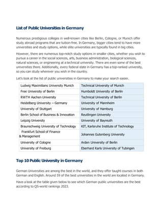 Germany's Top Public Universities for International Students | PPTX
