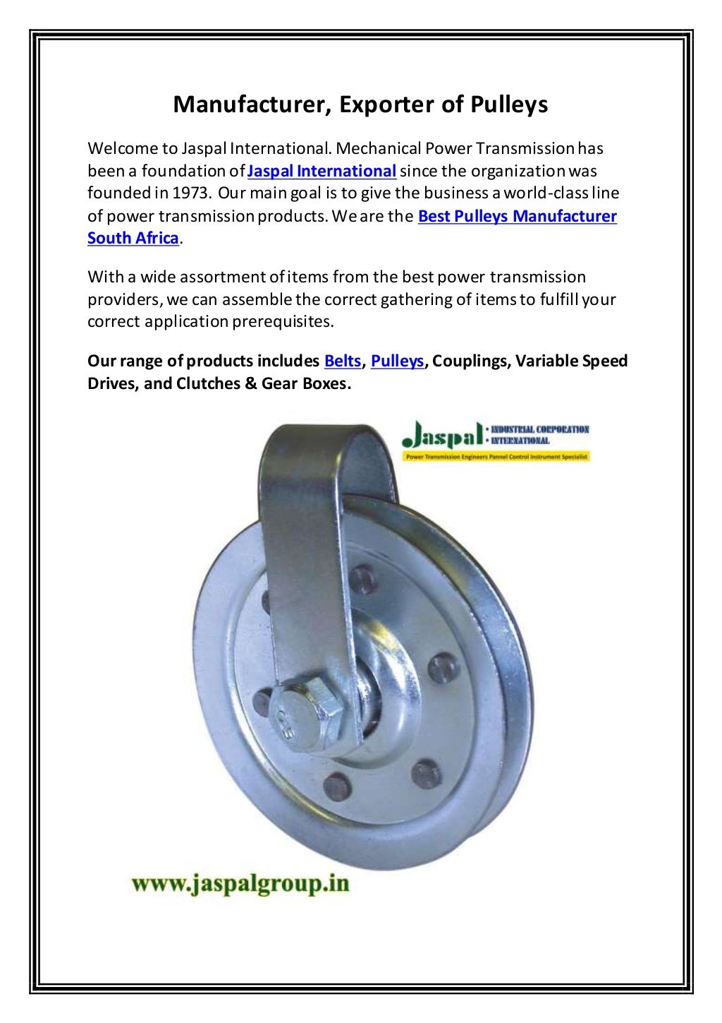 Best Pulleys Manufacturer South Africa
