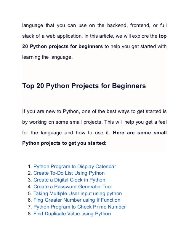 Top 20 Python Projects for Beginners