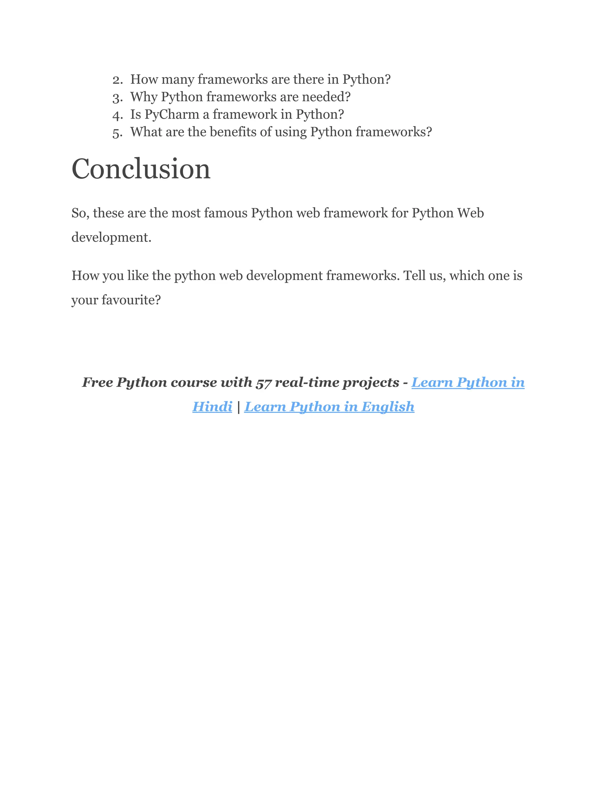 Web Frameworks In Python